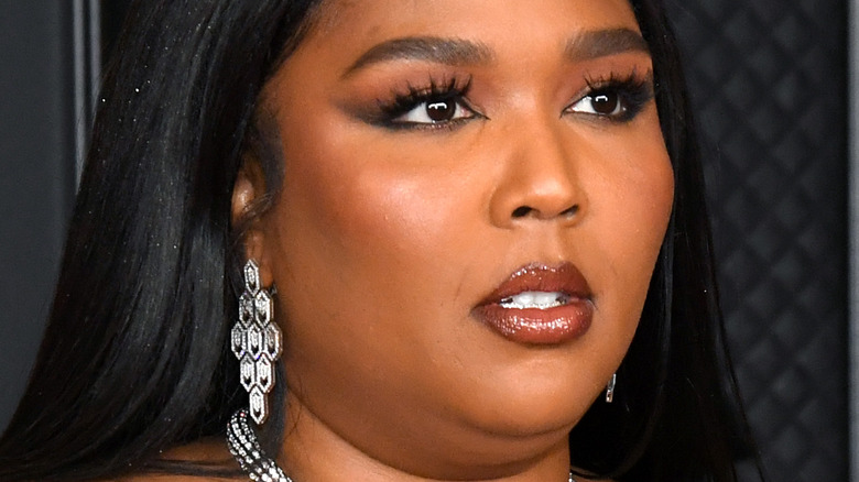 Lizzo posing at the Grammys