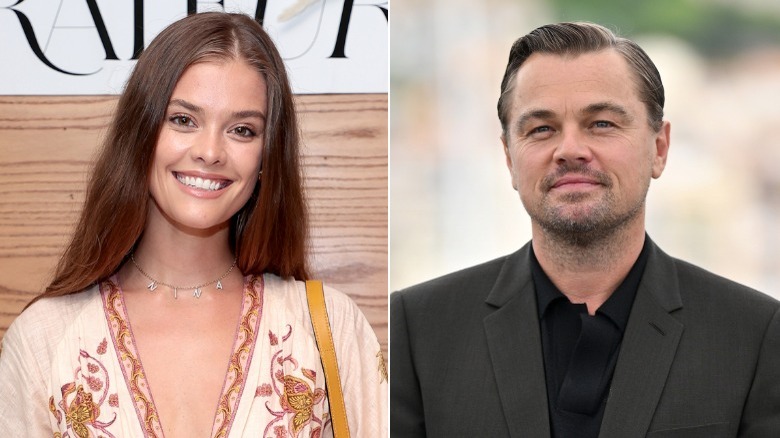 Nina Agdal and Leonardo DiCaprio smiling
