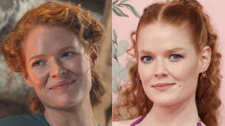 Side by side of Crosby Fitzgerald on the show vs the red carpet