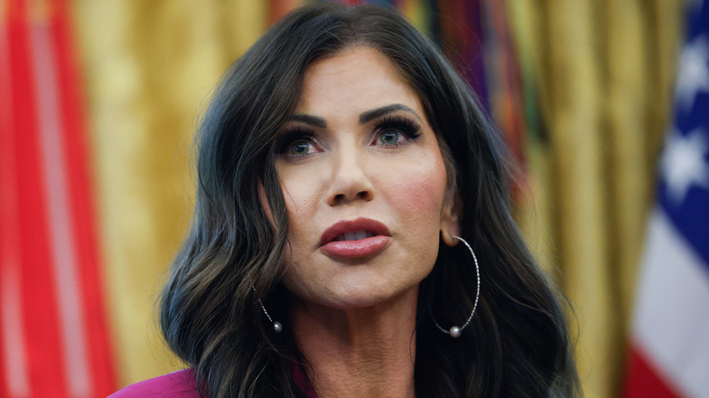Kristi Noem pictured in the Oval Office.