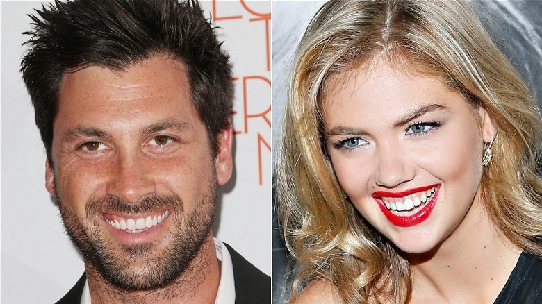 Left: Maks Chmerkovskiy, Right: Kate Upton, both smiling in 2013