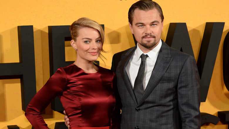 Margot Robbie, Leonardo DiCaprio posing together at The Wolf of Wall Street's London premiere
