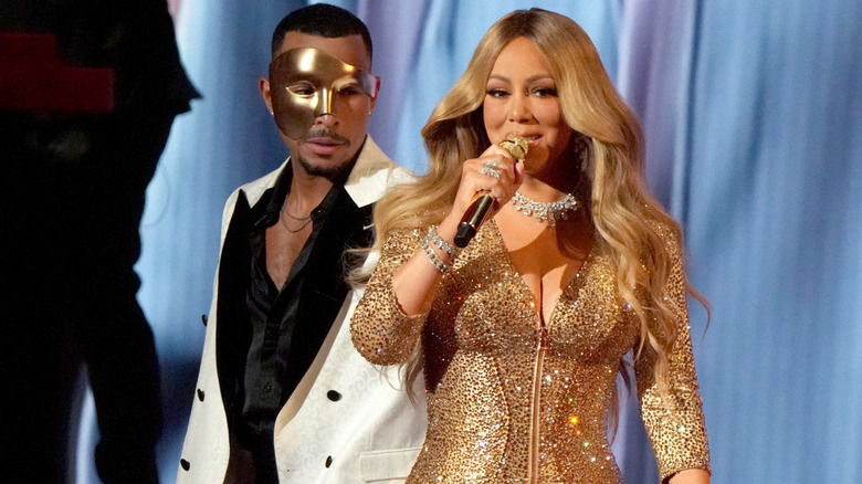 Mariah Carey performing at the 2025 VMAs