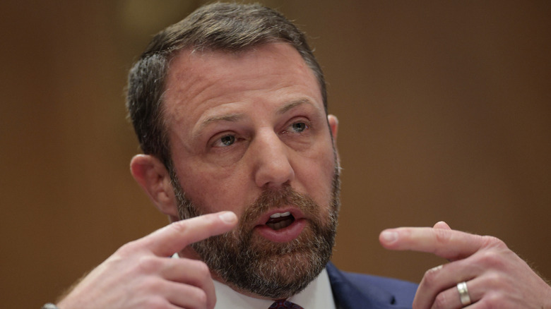 Markwayne Mullin speaks with his hands during his confirmation hearing