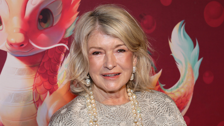 Martha Stewart wearing pearl earrings and necklace