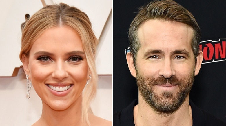 Scarlett Johansson and Ryan Reynolds both smiling