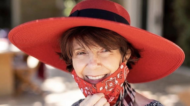 Mary Jo Shannon red hat and face mask