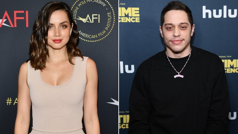 Ana De Armas and Pete Davidson red carpet split image