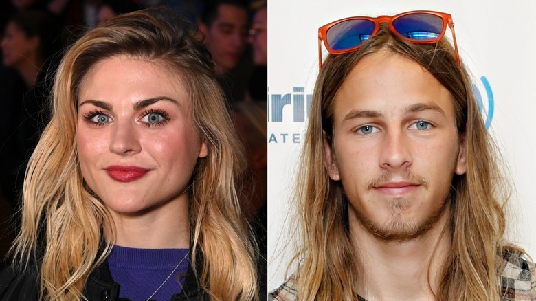 Frances Bean Cobain and Riley Hawk posing, split image