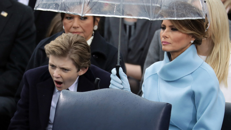 Barron Trump yawning during Donald Trump's inaugural address