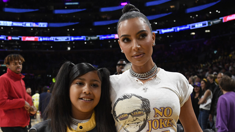Kim Kardashian and North West pose together