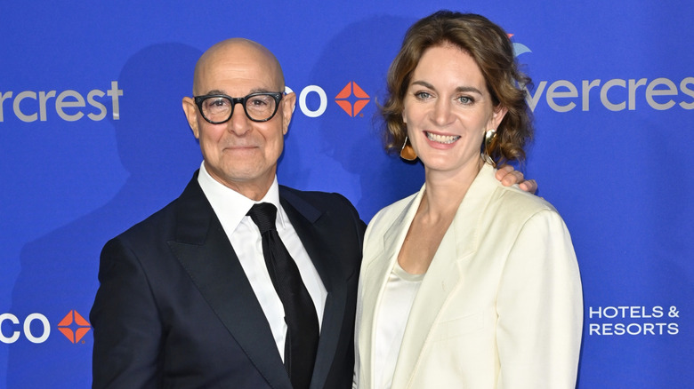 Felicity Blunt and Stanley Tucci on a 2025 red carpet.