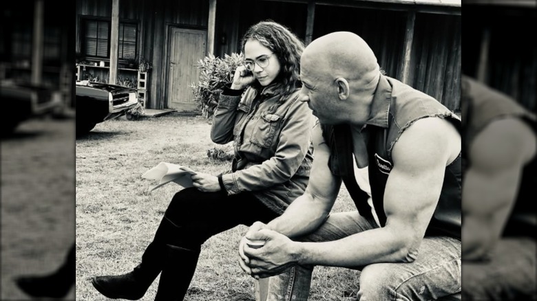 Samantha and Diesel on set