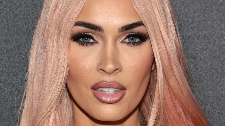 Megan Fox with pink-tinted hair