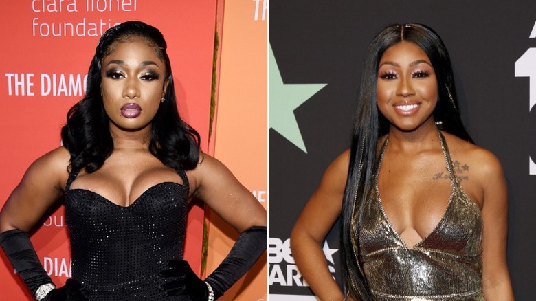 Megan Thee Stallion smiling and Yung Miami