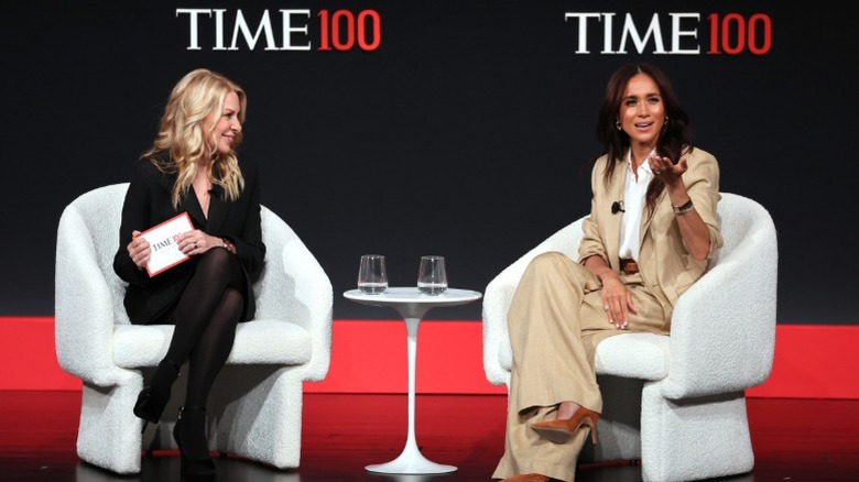 Jessica Sibley and Meghan Markle onstage during the 2025 TIME 100 Summit in New York City