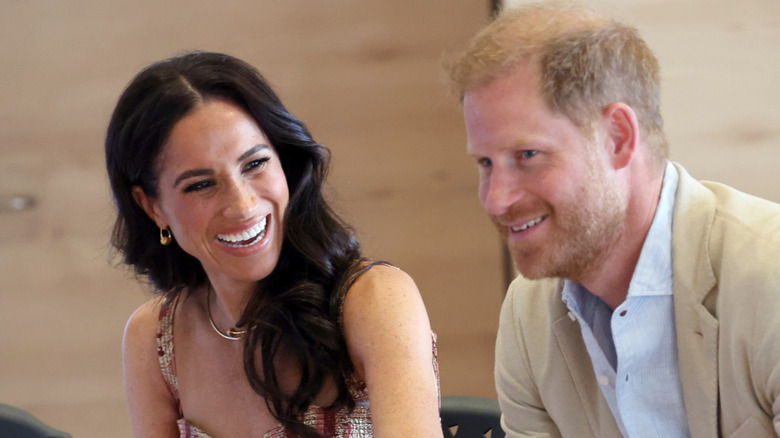 Meghan Markle and Prince Harry laughing during a 2024 event in Colombia