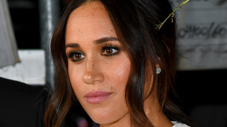 Meghan Markle with hair in face