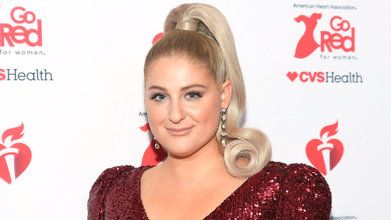 Meghan Trainor smiling with her hair in a high ponytail.