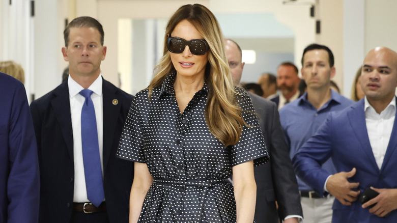 Melania Trump departing after casting her vote at a polling place in the Morton and Barbara Mandel Recreation Center