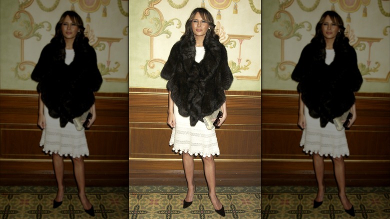 Melania Trump Women of the Year Luncheon white dress and fur stole