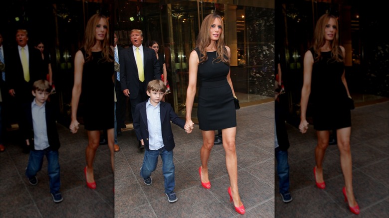 Melania Trump in a black minidress and Barron Trump step out in New York City