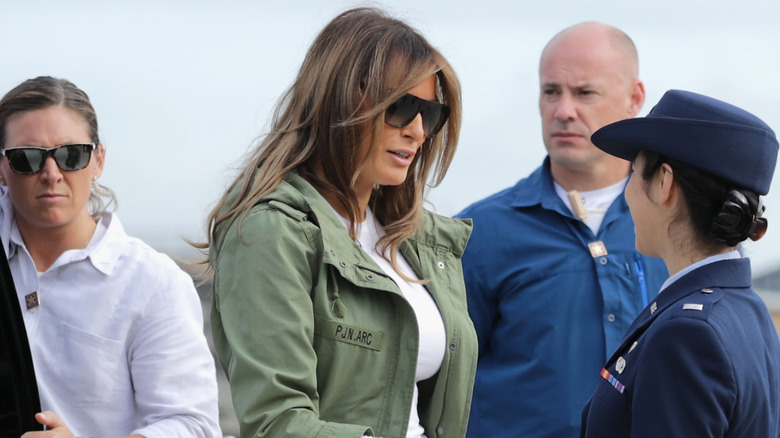 Melania Trump in her infamous "I really don't care, do u?" jacket.