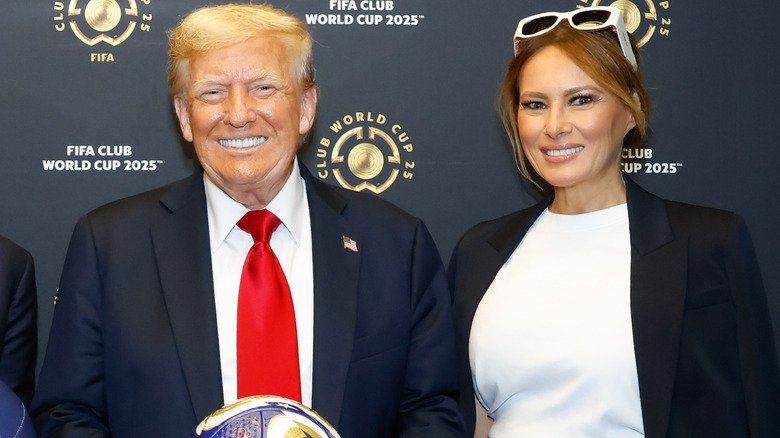 Donald and Melania Trump posing together at the 2025 FIFA Club World Cup.