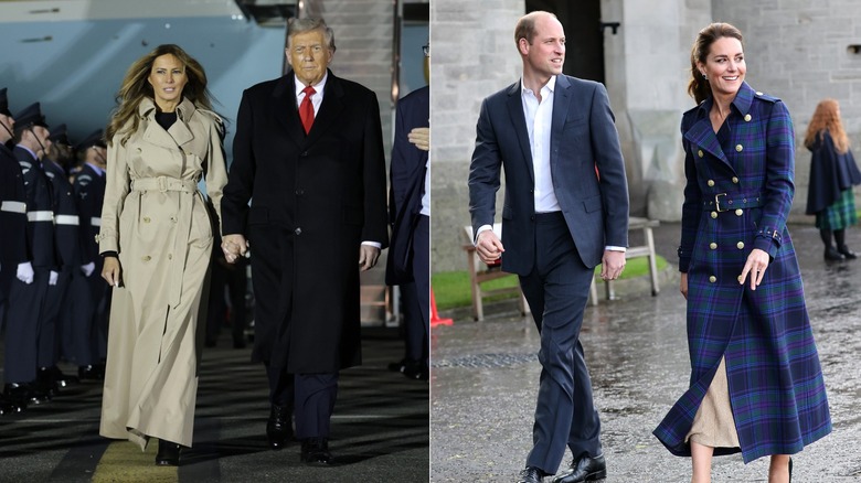 Melania Trump and Kate Middleton wearing trench coats