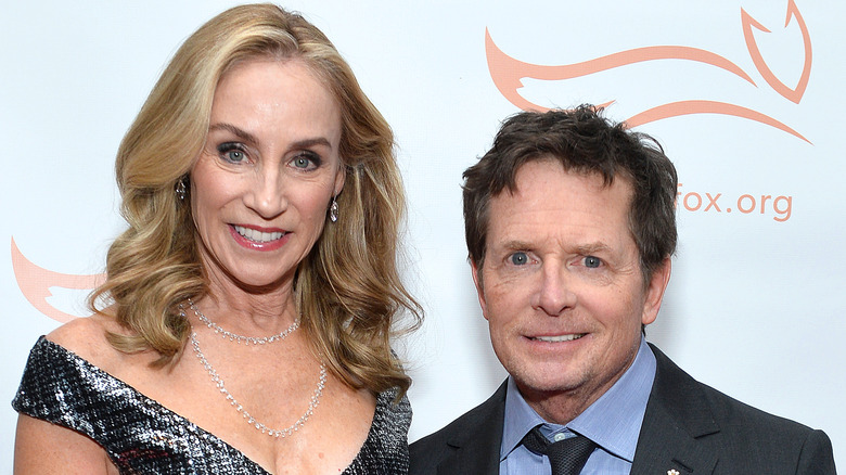 Tracy Pollan and Michael J. Fox are pictured in 2019