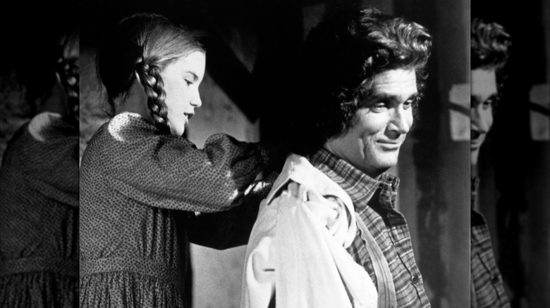 Melissa Gilbert and Michael Landon on the set of "Little House on the Prairie."