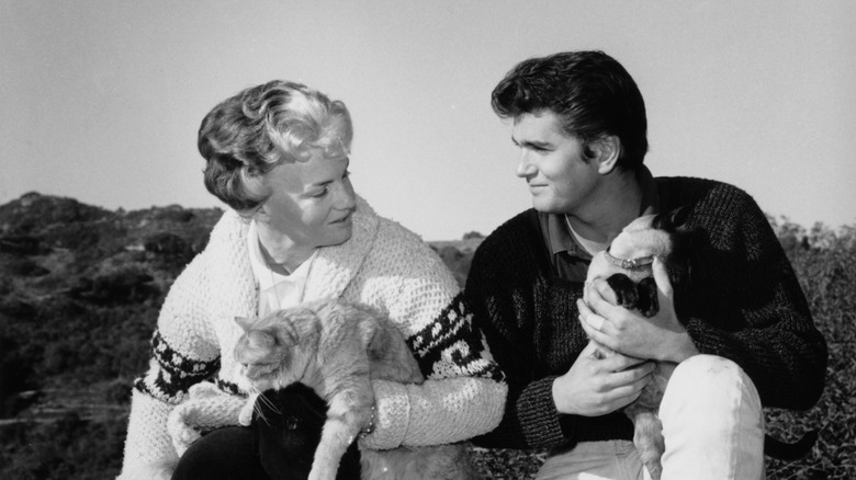 Michael Landon and Dodie Levy-Fraser with their cats.