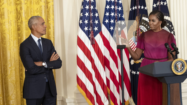 Barack Obama looking at Michelle Obama