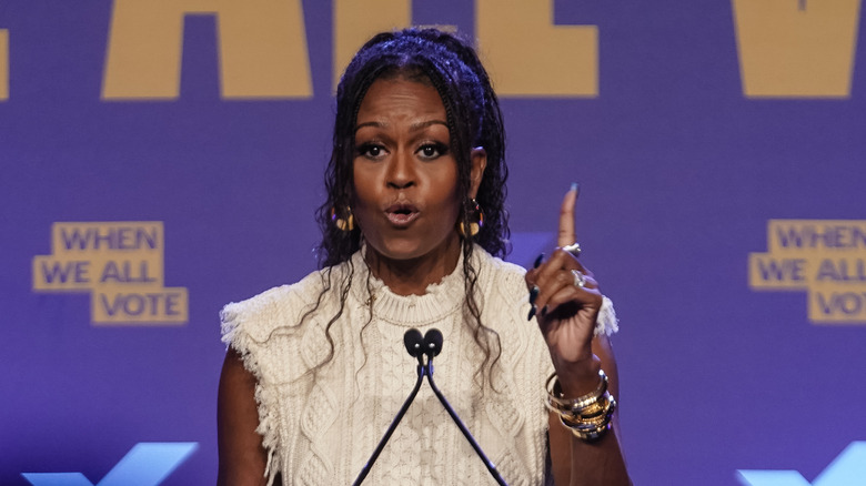 Michelle Obama speaking at a When We All Vote rally