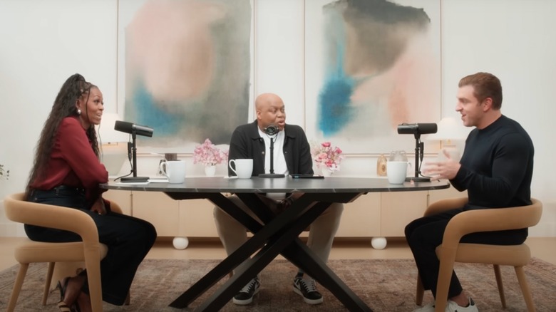 Michelle Obama, Craig Robinson, and Brian Chesky talking