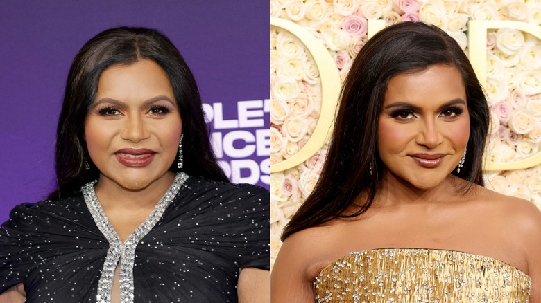 Side by side of Mindy Kaling younger and a recent photograph, both posing