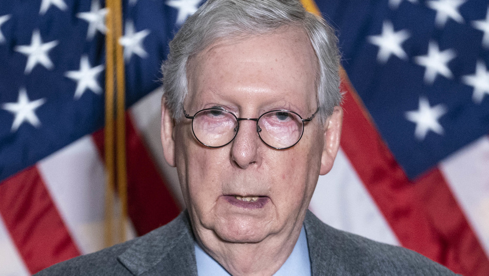 Mitch McConnell speaks during a news conference in 2021