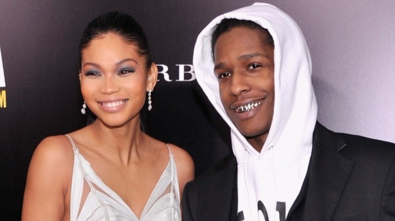 Chanel Iman and A$AP Rocky smiling 