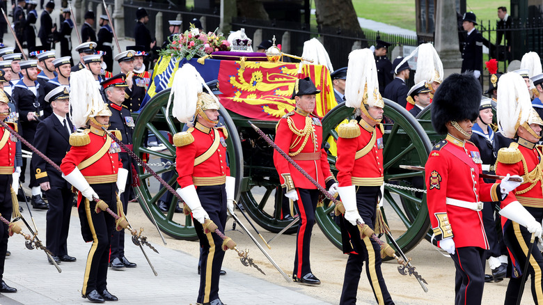 Queen Elizabeth's coffin on State Funeral Gun Carriage