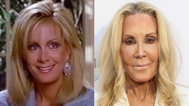 Split image of Joan Van Ark smiling in Knots Landing and smiling at an event in Los Angeles in June 2024