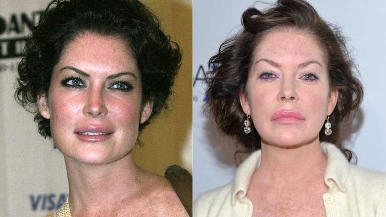 Split image of Lara Flynn Boyle in 2004 and in 2017