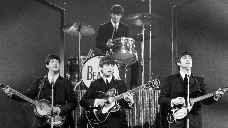 The Beatles perform black and white