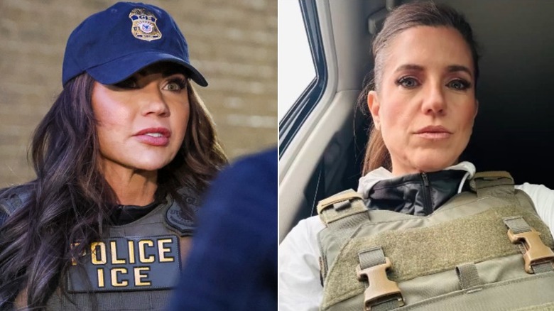 Side-by-side of Kristi Noem and Nancy Mace in vests.