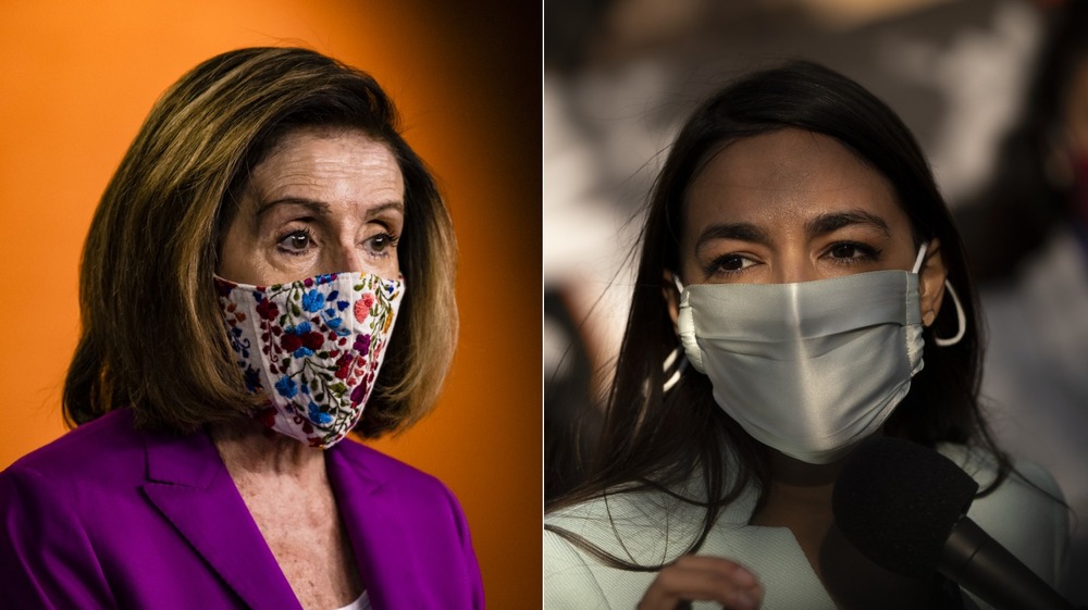 Nancy Pelosi and AOC split screen