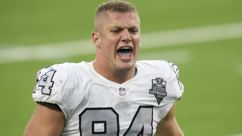 Carl Nassib celebrating a win in 2020