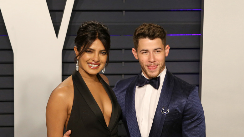 Nick Jonas and Priyanka Chopra pose 