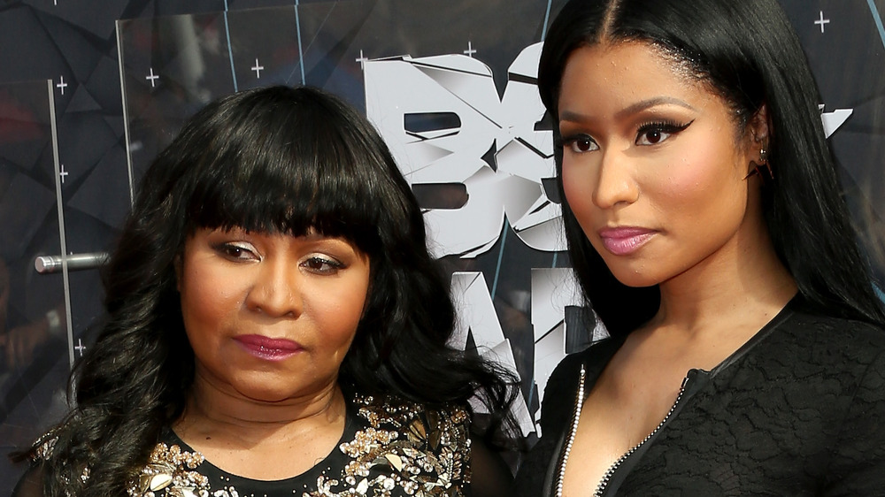 Carol Maraj poses with daughter Nicki Minaj on the red carpet at the BET Awards