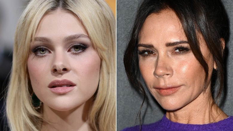 Nicola Peltz posing and Victoria Beckham smiling