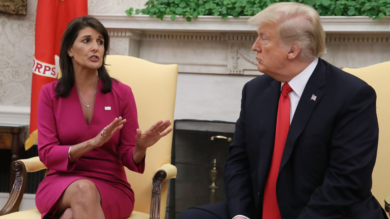 Nikki Haley and Donald Trump talking