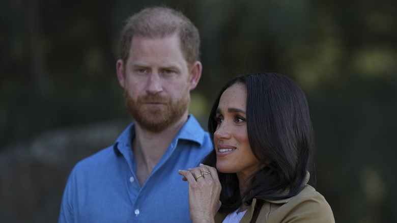 Prince Harry and Meghan Markle outdoors.